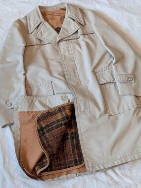 Vintage Cortefiel 70s Wool Lined Overcoat Mens Size 44 Walking City Spain Tan